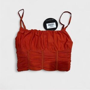 White Fox Boutique Burnt Orange Ruched Bustier Crop Top